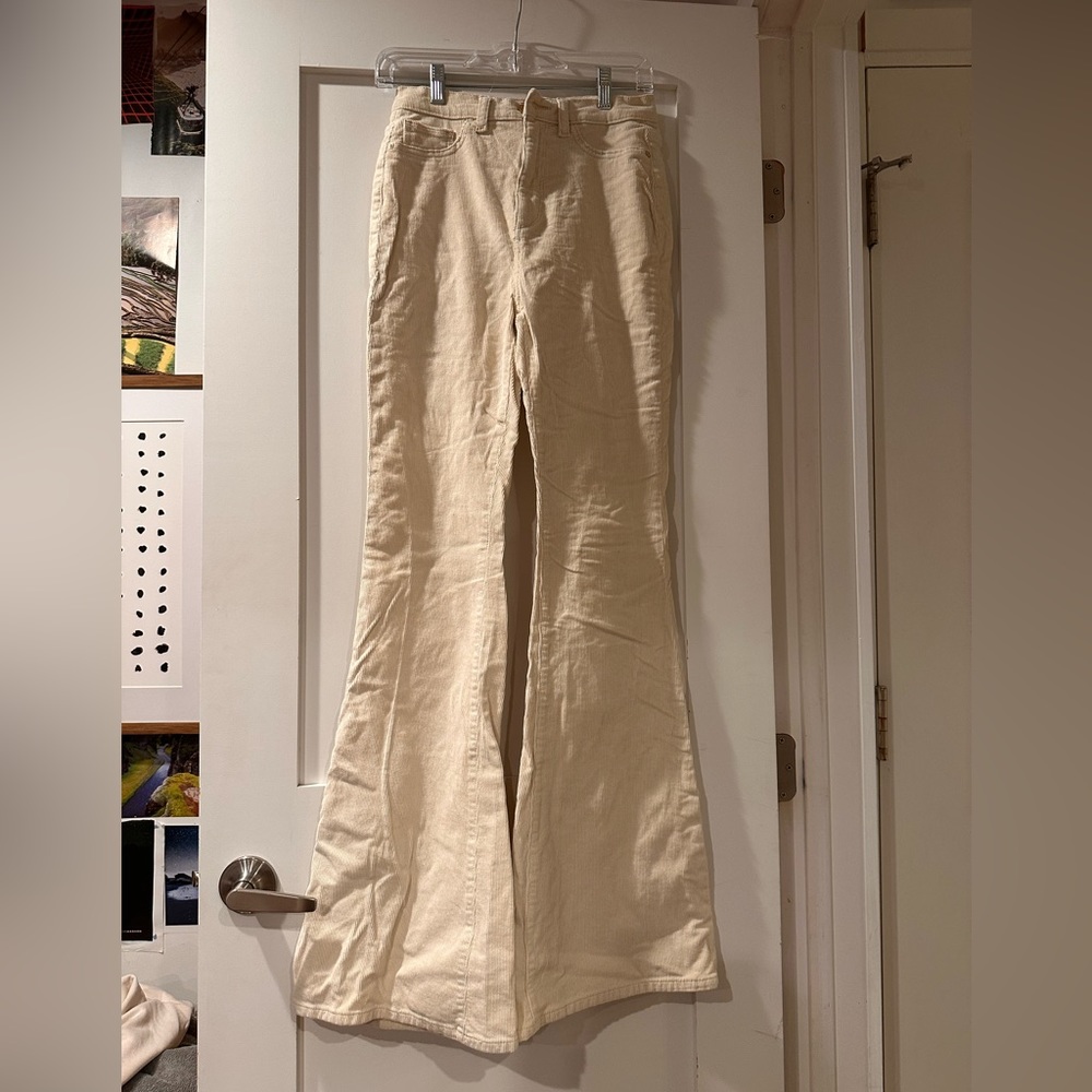 corduroy flare pants, cream
